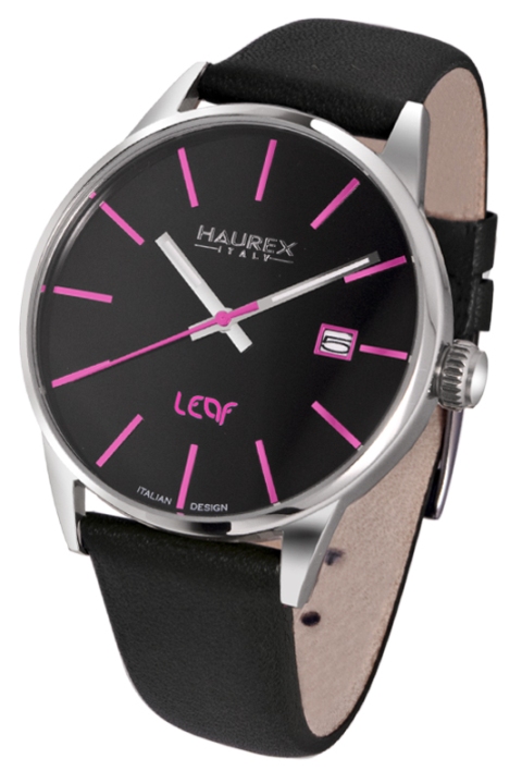 Haurex Ladies 6A363DNP LEAF Collection Pink Accents Black Dial Watch
